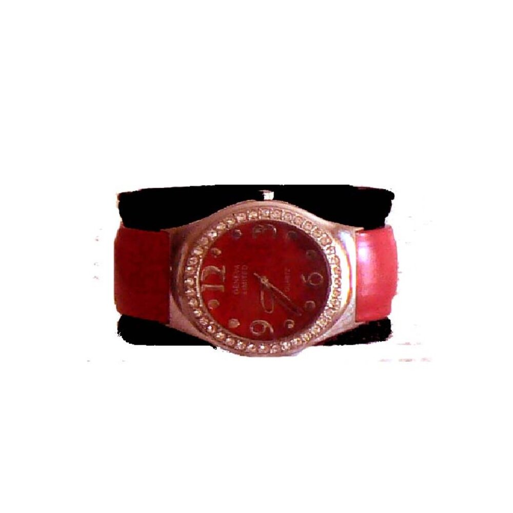 Women's Red Cuff Watch With Rhinestones